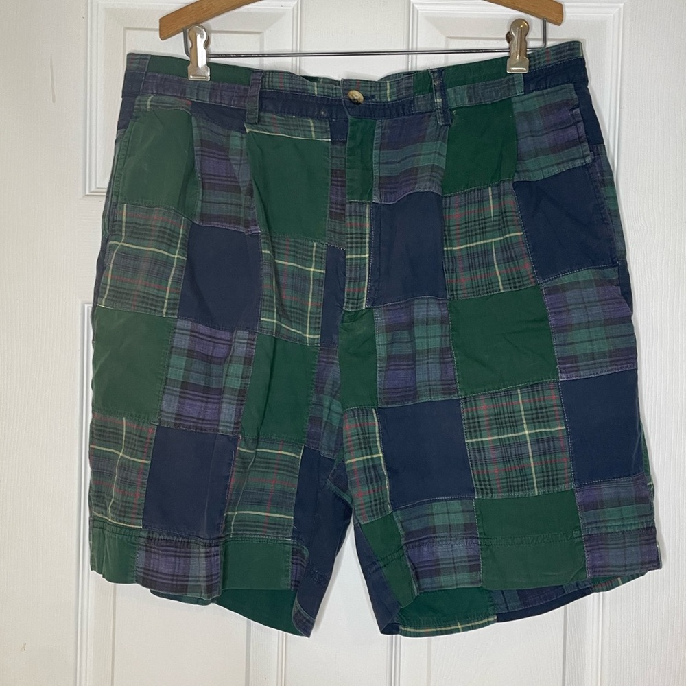 Nautica preppy plaid patchwork cotton shorts -